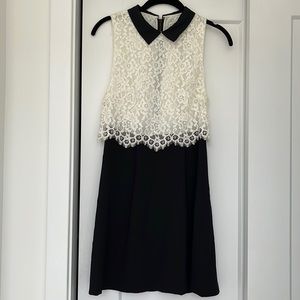 Alice + Olivia Lace Black and White Dress with Peter Pan Collar Size 2